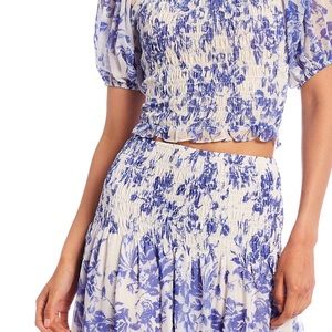 NWT Lucy Paris Lennon Midi Skirt in Blue Floral